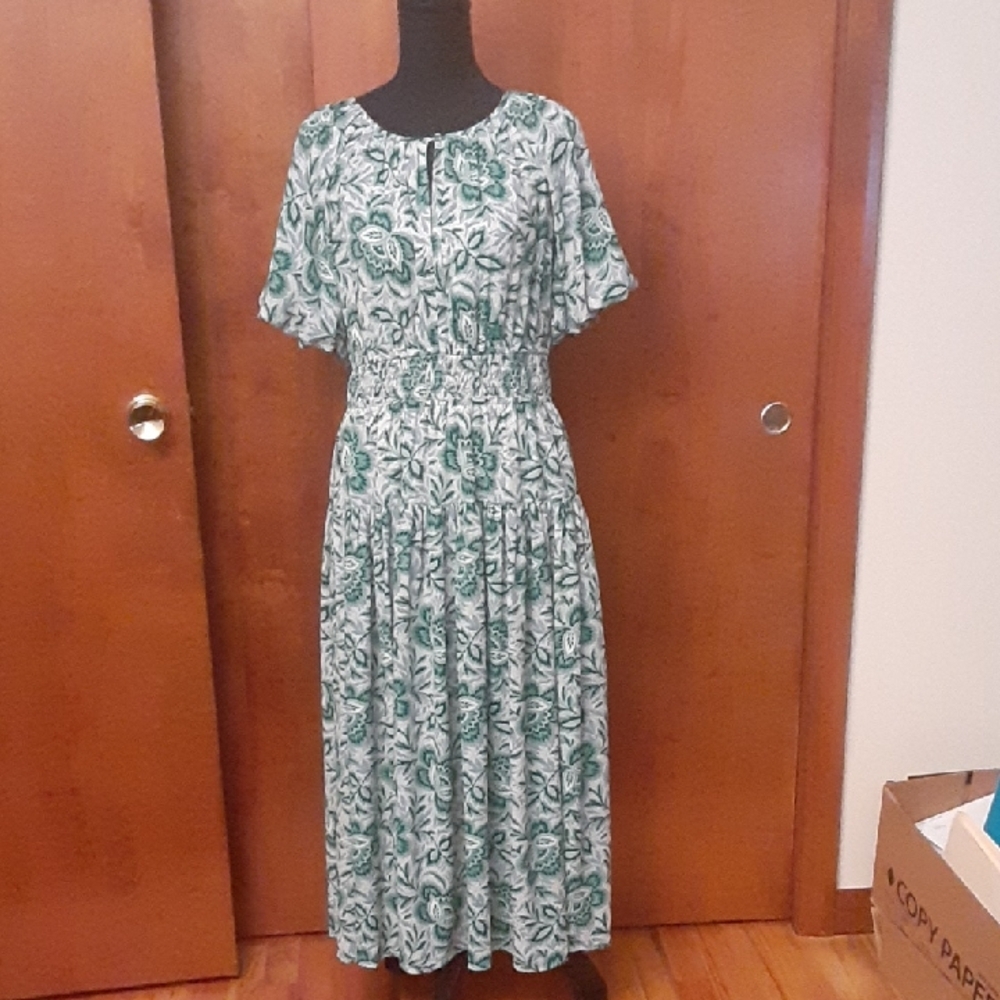 Ann Taylor Floral Green & White Dress